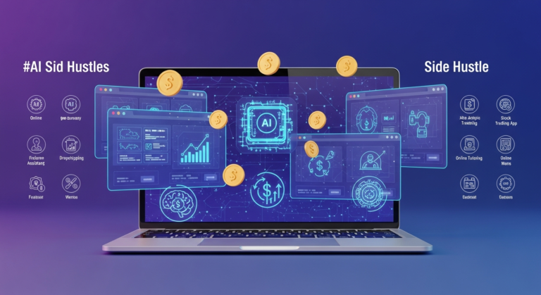 Person working on laptop with AI tools showing income from AI side hustles in 2026